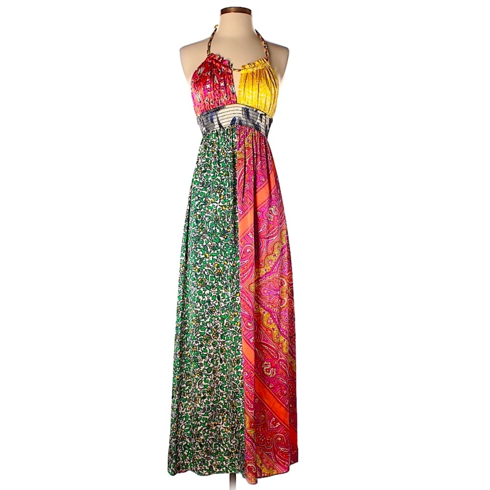 100% Silk Patchwork Boho Paisley Print Dress